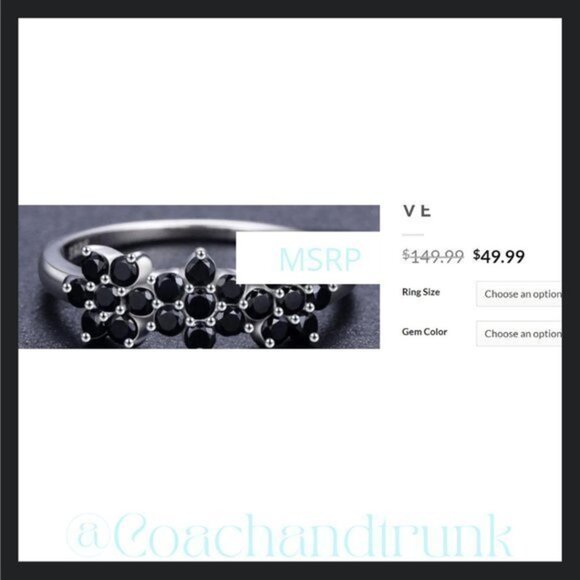 925 Sterling Silver Black Spinel Prong Set 3 Flower Band Ring Size 6 NWT - Picture 4 of 5